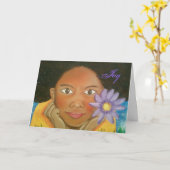 喜びの女の子の挨拶状 カード (黄色い花)