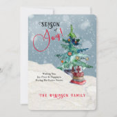 喜びの季節の水の色クリスマスツリー雪の空 シーズンカード (正面)
