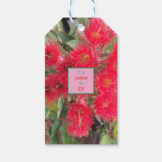 喜びの季節 – 赤い花のガム ギフトタグ (正面)