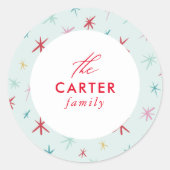 喜びの家族モダン描フェスティバルスターカラフル ラウンドシール (正面)