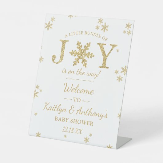 喜びの小さなバンドルのクリスマスベビーシャワーへようこそ 台座サイン (正面)