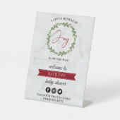 喜びの小さなバンドルのクリスマスベビーシャワーへようこそ 台座サイン (正面)