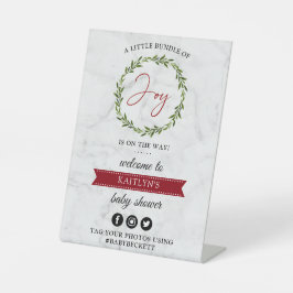 喜びの小さなバンドルのクリスマスベビーシャワーへようこそ 台座サイン