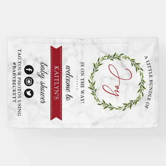 喜びの小さなバンドルのクリスマスベビーシャワーへようこそ 横断幕 (横)