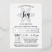喜びの小さなバンドルのクリスマスベビーシャワー実在 箔招待状 (正面)