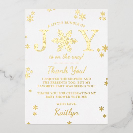 喜びの小さなバンドルのクリスマスベビーシャワー実在 箔招待状 (正面)