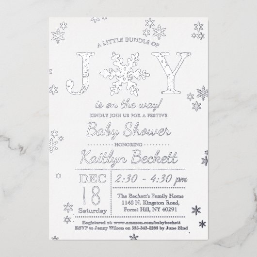 喜びの小さなバンドルのクリスマスベビーシャワー実在 箔招待状 (正面)