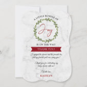 喜びの小さなバンドルのクリスマスベビーシャワー サンキューカード (正面)