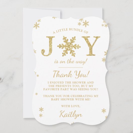 喜びの小さなバンドルのクリスマスベビーシャワー サンキューカード (正面)