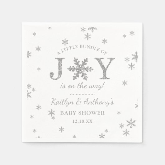 喜びの小さなバンドルのクリスマスベビーシャワー スタンダードカクテルナプキン (正面)