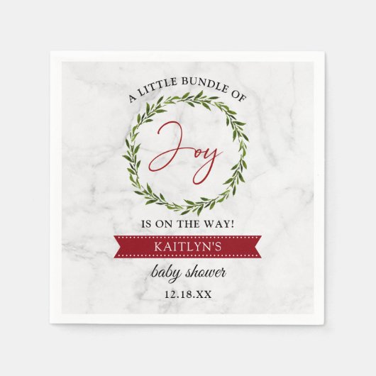 喜びの小さなバンドルのクリスマスベビーシャワー スタンダードカクテルナプキン (正面)