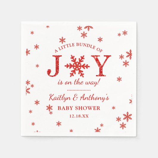 喜びの小さなバンドルのクリスマスベビーシャワー スタンダードカクテルナプキン (正面)