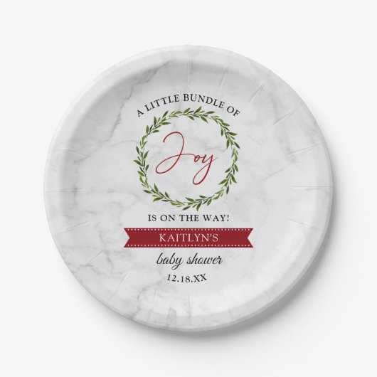 喜びの小さなバンドルのクリスマスベビーシャワー ペーパープレート (正面)