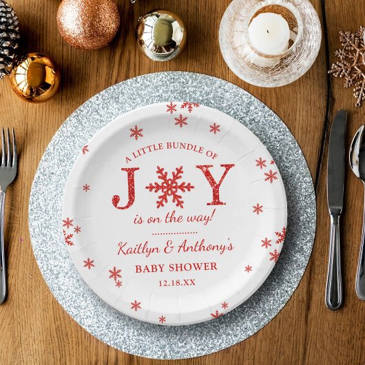 喜びの小さなバンドルのクリスマスベビーシャワー ペーパープレート