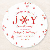 喜びの小さなバンドルのクリスマスベビーシャワー ラウンドペーパーコースター (正面)