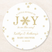 喜びの小さなバンドルのクリスマスベビーシャワー ラウンドペーパーコースター (正面)