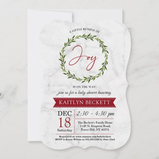 喜びの小さなバンドルのクリスマスベビーシャワー 招待状 (正面)