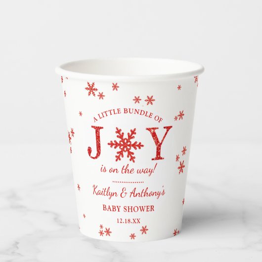 喜びの小さなバンドルのクリスマスベビーシャワー 紙コップ (正面)
