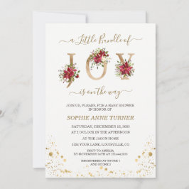 喜びの小さなバンドルのポインセチア金ゴールド赤ちゃんシャワー 招待状
