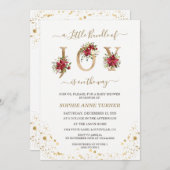 喜びの小さなバンドルのポインセチア金ゴールド赤ちゃんシャワー 招待状 (正面/裏面)