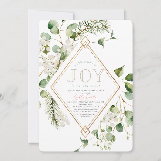 喜びの小さなバンドルのユーカリ赤ちゃんシャワー 招待状 (正面)