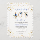 喜びの小さなバンドルの青いフローラ男の子の赤ちゃんシャワー 招待状 (正面/裏面)