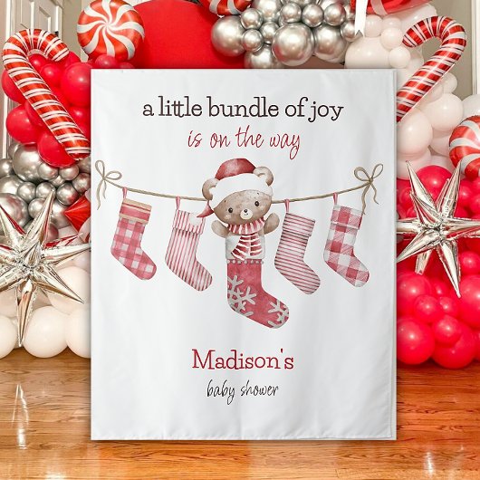 喜びの小さなバンドル冬のテディベア タペストリー