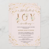 喜びの小さなバンドル白い金ゴールドフローラ赤ちゃんシャワー 招待状 (正面/裏面)