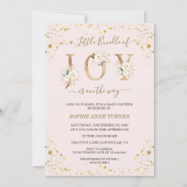 喜びの小さなバンドル白い金ゴールドフローラ赤ちゃんシャワー 招待状