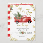 喜びの小さなバンドル赤いトラック赤ちゃんシャワー 招待状 (正面/裏面)