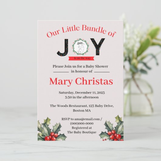 喜びの小さなバンドル赤ちゃんシャワー招待状 招待状 (スタンド正面)