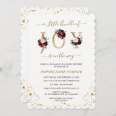 喜びの小さなバンドルBurgundyフローラ赤ちゃんシャワー 招待状 (正面/裏面)