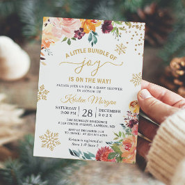 喜びの小さなバンドルBurgundyフローラ赤ちゃんシャワー 招待状