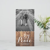 喜びの平和クリスマスは写真木ライトv2を望みます シーズンカード (スタンド正面)