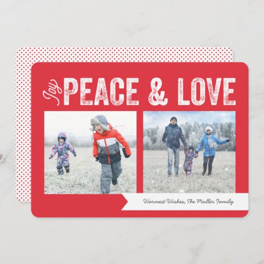 喜びの平和愛旗の2写真の休日 シーズンカード (正面/裏面)