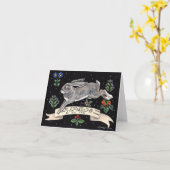 喜びの幸運うさぎグリーティ空白のングカード カード (黄色い花)