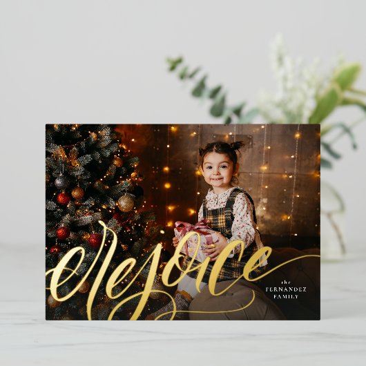 喜びの手書きスクリプト宗教的クリスマス 箔シーズンカード (立ち正面)