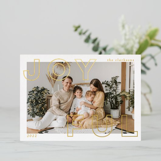 喜びの文字フォイルホリデーカード 箔招待状 (立ち正面)