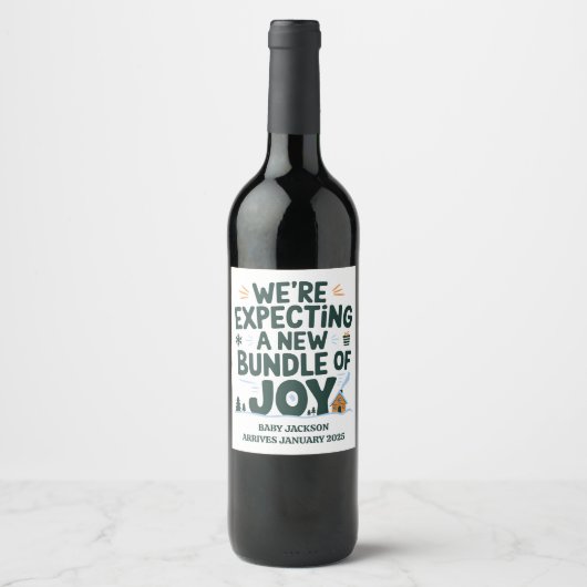 喜びの新しいバンドルの妊娠の発表を期待する ワインラベル (正面)