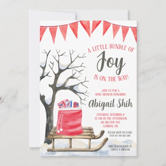 喜びの束が赤ちゃんシャワーの途中にある 招待状 (正面)