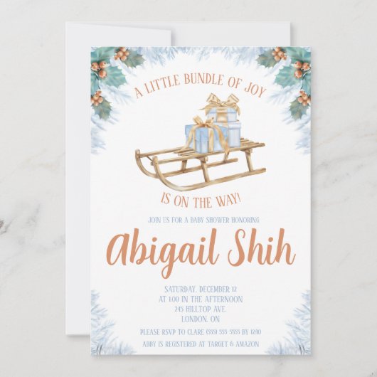 喜びの束が赤ちゃんシャワーの途中にある 招待状 (正面)
