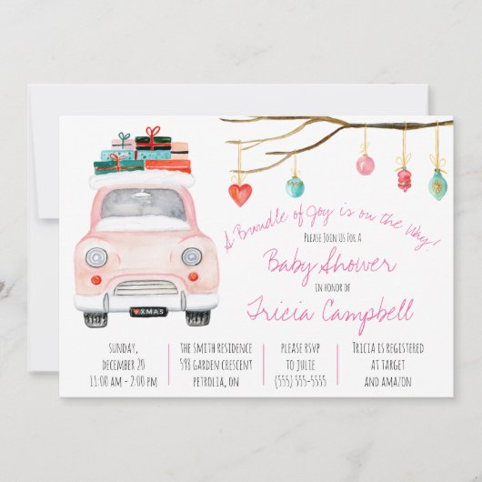 喜びの束が途中だ!ピンク色の赤ちゃんシャワー 招待状 (正面)