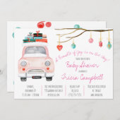 喜びの束が途中だ!ピンク色の赤ちゃんシャワー 招待状 (正面/裏面)