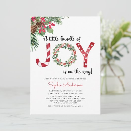 喜びの束はクリスマスの赤ちゃんシャワーの途中にある 招待状 (スタンド正面)