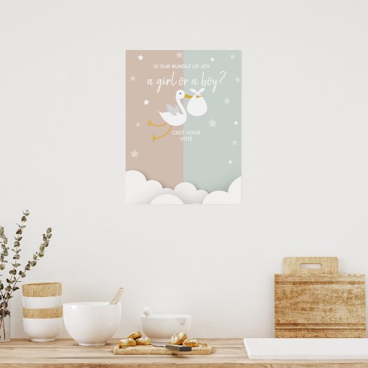 喜びの束Storkジェンダー投票を明らかにする ポスター (キッチン)