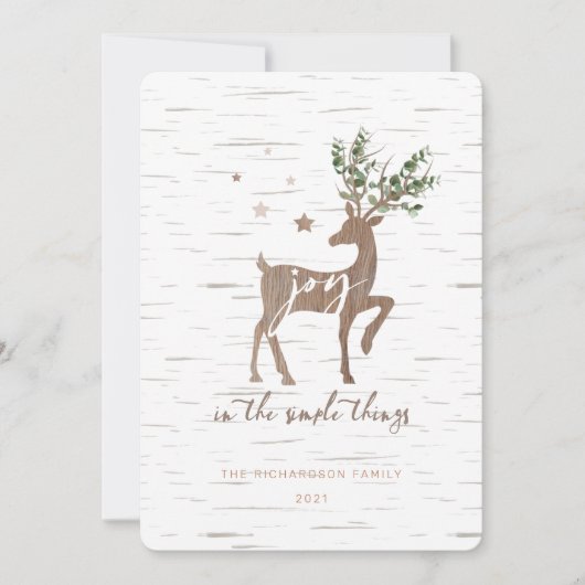 喜びの樺の木シンプルバークウッドグレインディアー シーズンカード (正面)