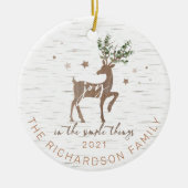 喜びの樺の木シンプルバークウッドグレインディアー セラミックオーナメント (正面)