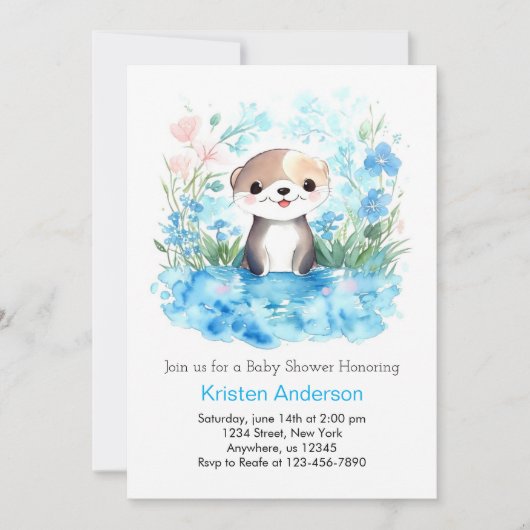 喜びの水の色の男の子のシャワー 招待状 (正面)