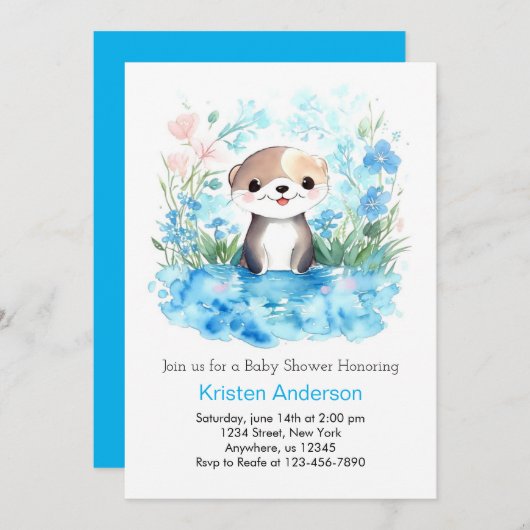 喜びの水の色の男の子のシャワー 招待状 (正面/裏面)