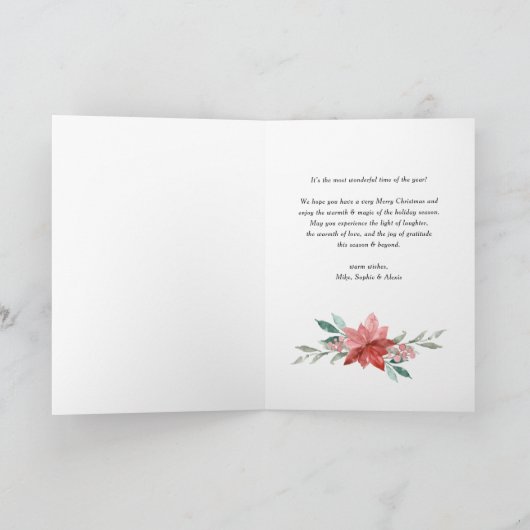 喜びの水彩画の休日の群葉及び花2の写真 シーズンカード (内部)